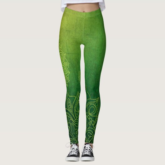 Leggings Fleurs de Lotus au citron foncé Yoga (Devant)