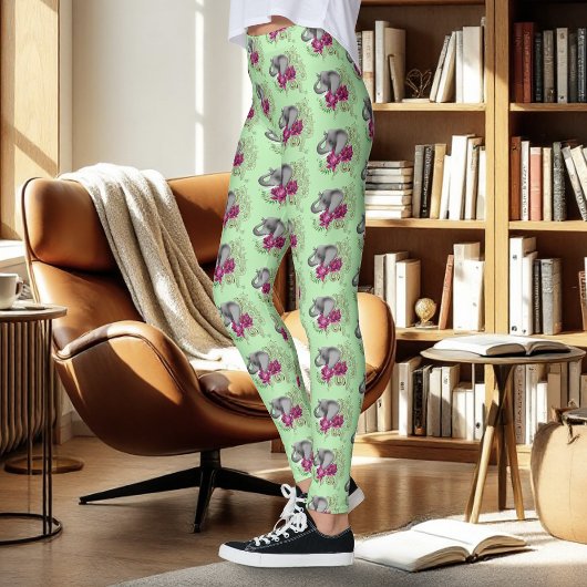 Leggings Fleurs de lotus henné éléphant