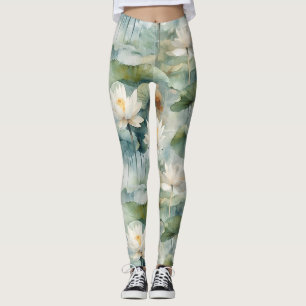 Leggings Fleurs de Lotus Verts Sérénité