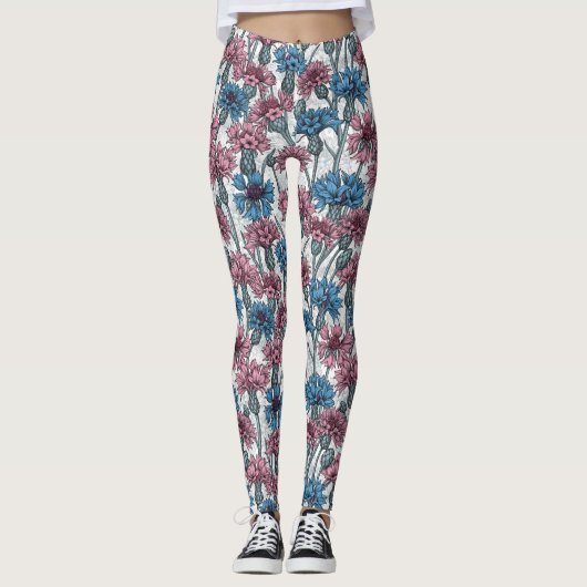 Leggings Fleurs de maïs roses et bleues, fleurs sauvages su (Devant)