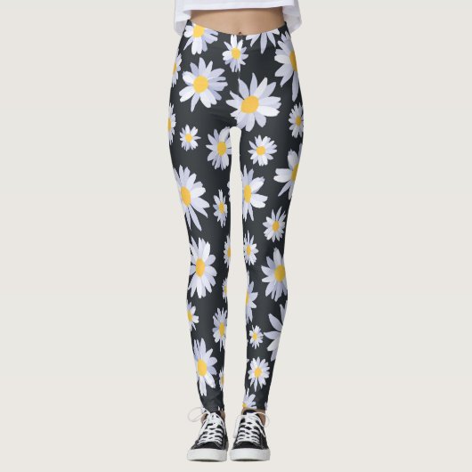 Leggings Fleurs de marguerite blanche classique Botanique (Devant)