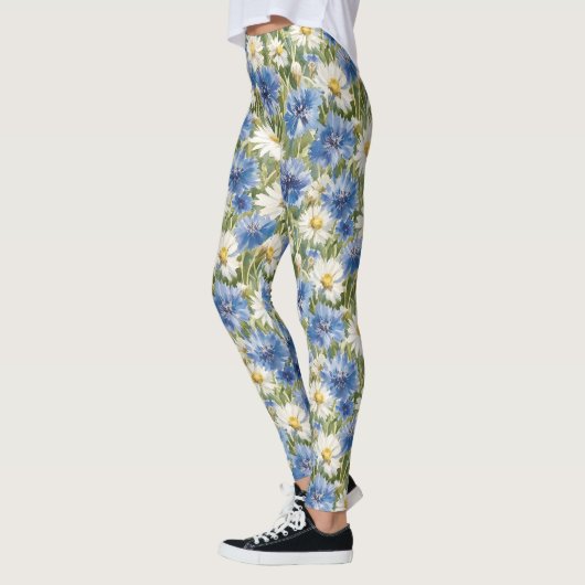 Leggings Fleurs de marguerite bleues blanches (Gauche)