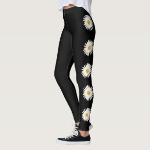 Leggings Fleurs de marguerite sur fond noir couleur