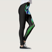 Leggings Fleurs de néon bleu vert sur noir (Droite)