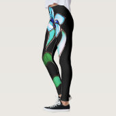 Leggings Fleurs de néon bleu vert sur noir (Gauche)
