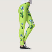Leggings Fleurs de néon bleu vert sur vert abstrait (Droite)