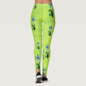 Leggings Fleurs de néon bleu vert sur vert abstrait (Dos)