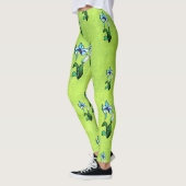 Leggings Fleurs de néon bleu vert sur vert abstrait (Gauche)