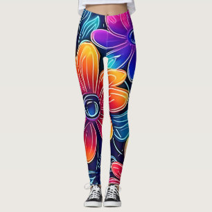Leggings Fleurs de néon brillantes