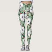 Leggings Fleurs de Noël blanches et motif de baies rouges (Devant)