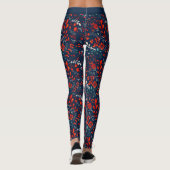 Leggings Fleurs de Noël rouges et blanches sur Leggi bleu f (Dos)