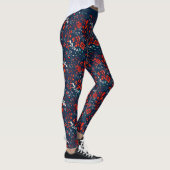 Leggings Fleurs de Noël rouges et blanches sur Leggi bleu f (Droite)