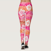 Leggings Fleurs De Paisley Blanches Sur Bandes D'Orange Ros (Dos)
