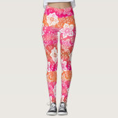 Leggings Fleurs De Paisley Blanches Sur Bandes D'Orange Ros (Devant)