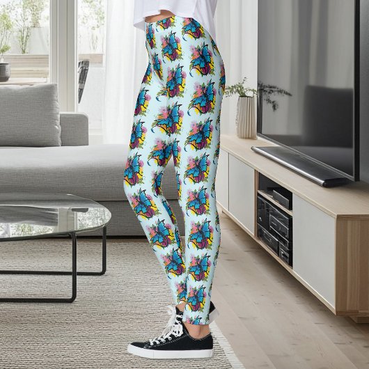 Leggings Fleurs de papillon bleu Dragon