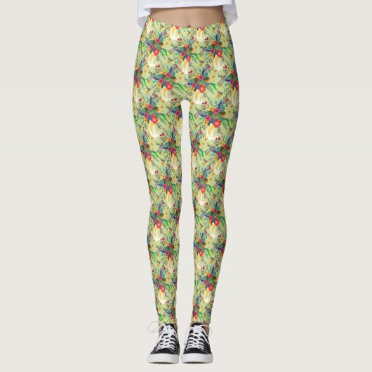 Leggings Fleurs de perroquets tropicaux de la Jungle d'été (Devant)