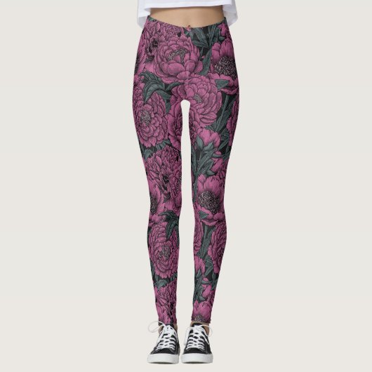 Leggings Fleurs de pivoines violettes (Devant)