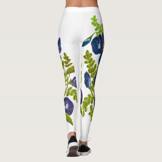 Leggings fleurs de pois de papillon bleu (Dos)