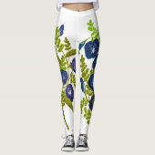 Leggings fleurs de pois de papillon bleu (Devant)