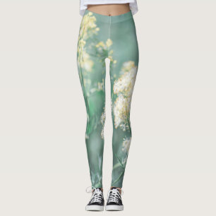 Leggings Fleurs de prairie sauvage jaune vert pastel pâle