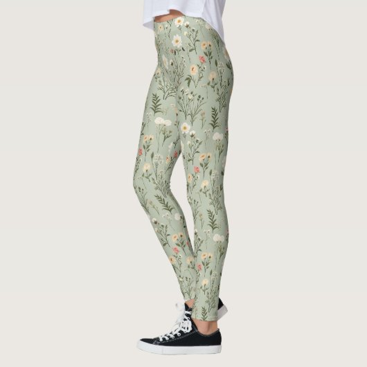 Leggings Fleurs de prairie sur vert (Gauche)