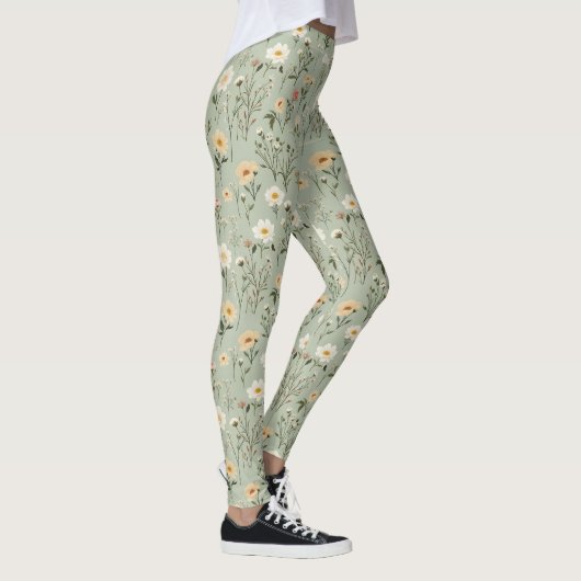 Leggings Fleurs de prairie sur vert (Droite)