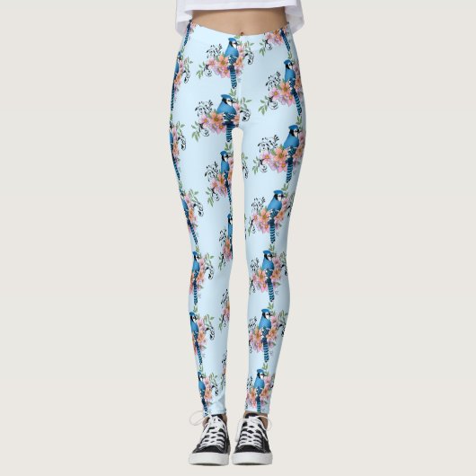 Leggings Fleurs de printemps bleu Jay (Devant)