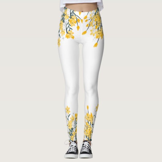 Leggings Fleurs de printemps jaunes (Devant)