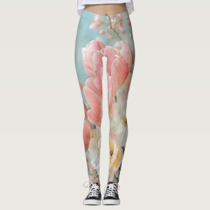 Leggings Fleurs de printemps pastel doux Design Flore délic