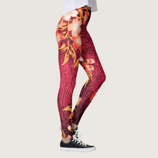 LEGGINGS FLEURS DE PRINTEMPS ROSE BLANC ANTIQUE FLORALE ROU (Droite)