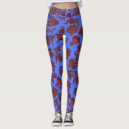 Leggings Fleurs de promotion Bohème Chic Floral Boho Bleu (Devant)