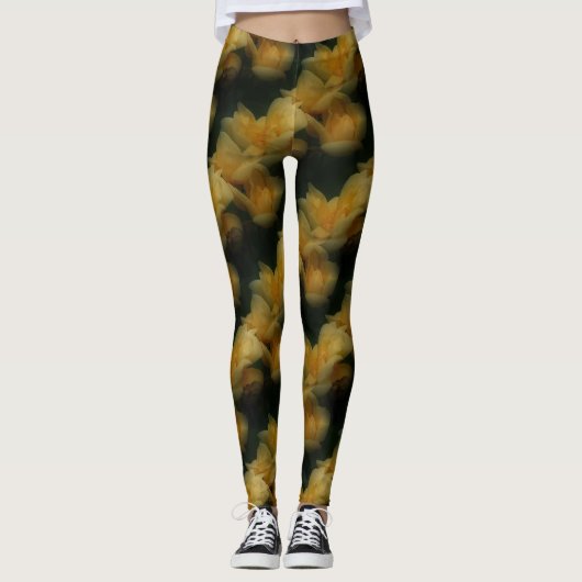 Leggings Fleurs de rose jaune Motif naturel (Devant)