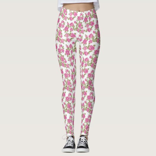Leggings Fleurs de rose rose (Devant)