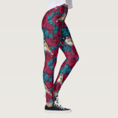 Leggings Fleurs de roses rouges et oiseaux d'or (Droite)