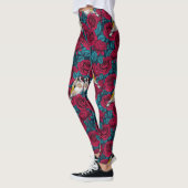 Leggings Fleurs de roses rouges et oiseaux d'or (Gauche)
