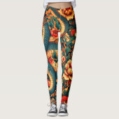 Leggings Fleurs de serpent vert (Devant)