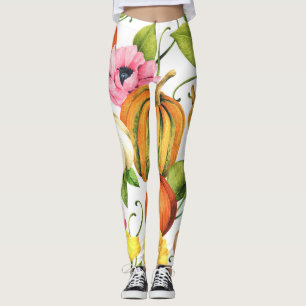 Leggings Fleurs de soleil citrouilles : Aquarelle Motif des
