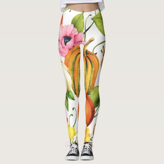 Leggings Fleurs de soleil citrouilles : Aquarelle Motif des (Devant)