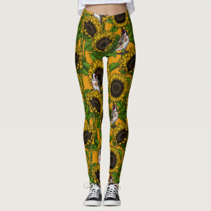 Leggings Fleurs de soleil et ailerons d'or sur orange