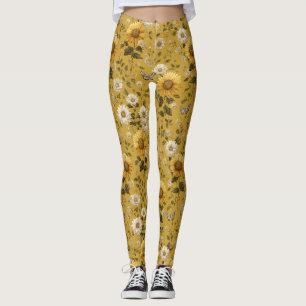 Leggings Fleurs de soleil et papillons sur Arrière - plan j