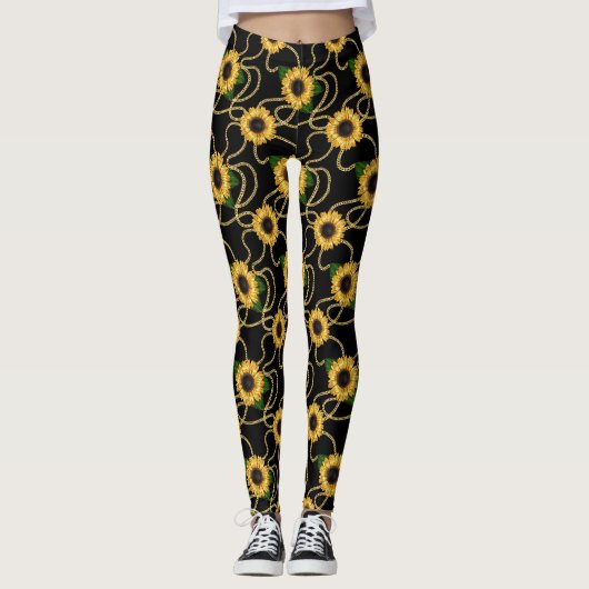 Leggings Fleurs de soleil jaunes élégantes Motif élégant su (Devant)
