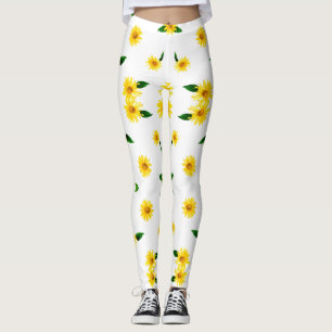 Leggings Fleurs de soleil jaunes sur arrière - plan blanc