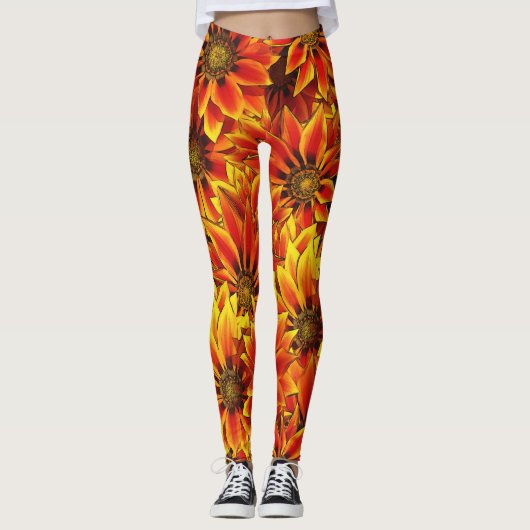 Leggings Fleurs de soleil orange (Devant)