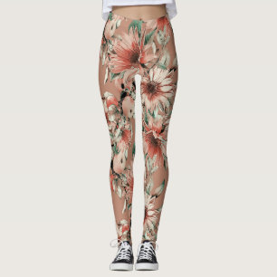 Leggings Fleurs de soleil, pommes : motif d'aquarelle d'aut