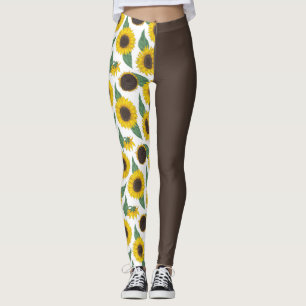 Leggings Fleurs de soleil sur Brown 1/2 & 1/2