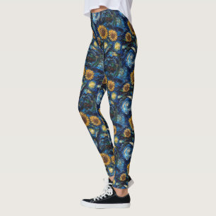 Leggings Fleurs de soleil Van Gogh et nuit étoilée