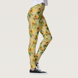 Leggings Fleurs de soleil vintages et libellules