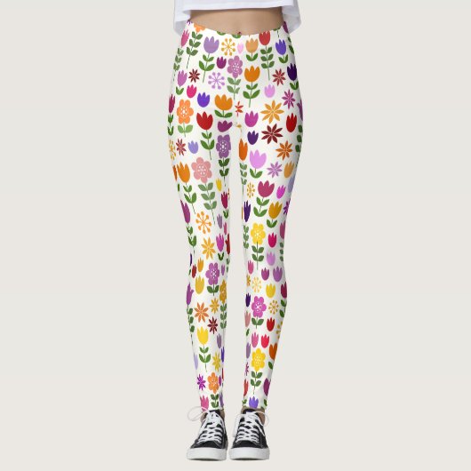 Leggings Fleurs de style scandinave Grand Motif (Devant)