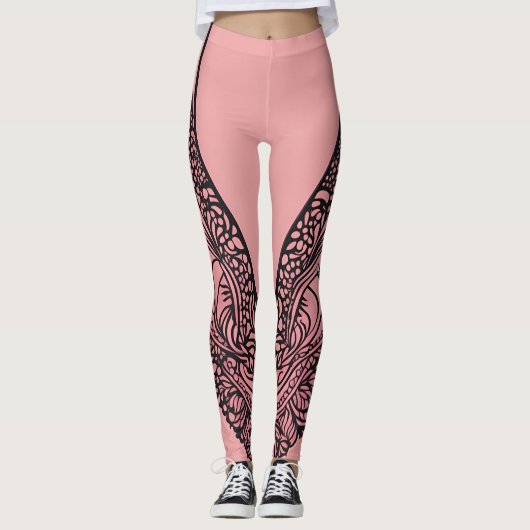 Leggings Fleurs de Tribal Noir en Dentelle Rose Papillon d' (Devant)