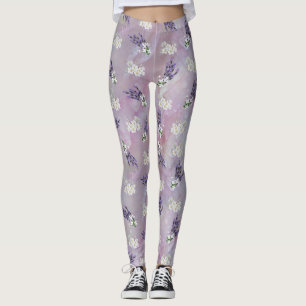 Leggings Fleurs de Tuberose et de Lavande sur pétales Roses